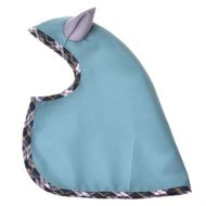L’imperméable d'été Émeraude de Hobby Horse LarDen, une cape fantaisie en softshell bleu sarcelle avec bords à carreaux et une oreille grise sur la capuche, présentée à plat sur fond blanc, est idéal comme couche supplémentaire pour toute sortie aventureuse.