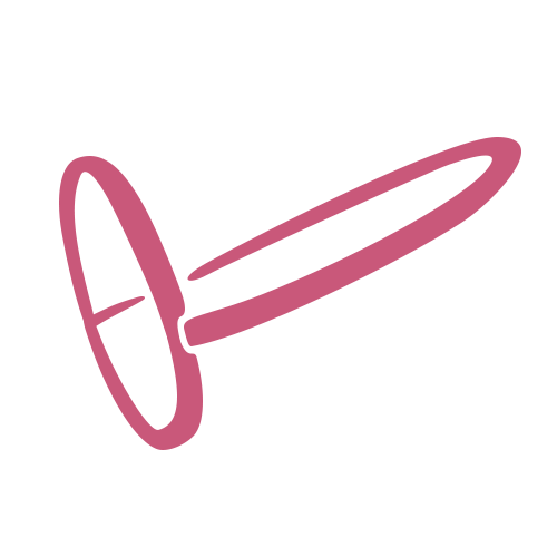 Dessin simple au trait rose d'un rasoir avec un manche ovale et une lame inclinée, sur fond gris clair.