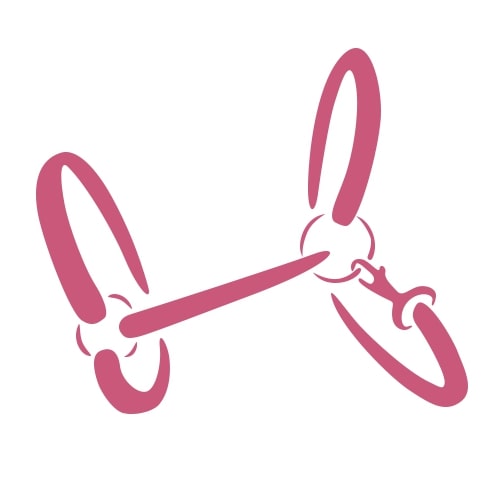 Minimalist illustration of a balloon animal dog in pink, created with simple curved lines, on a white background.