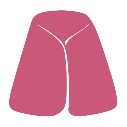 A simple, stylized illustration of a pink cape with white lines indicating folds, shown against a plain white background.