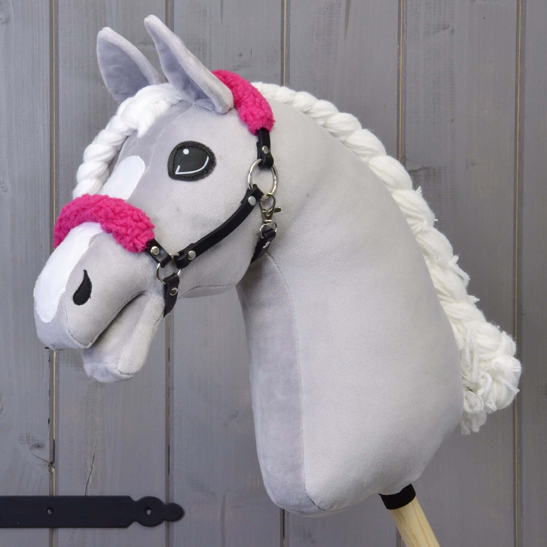 Schwarzes Halfter mit rosa Fell - Kunstleder