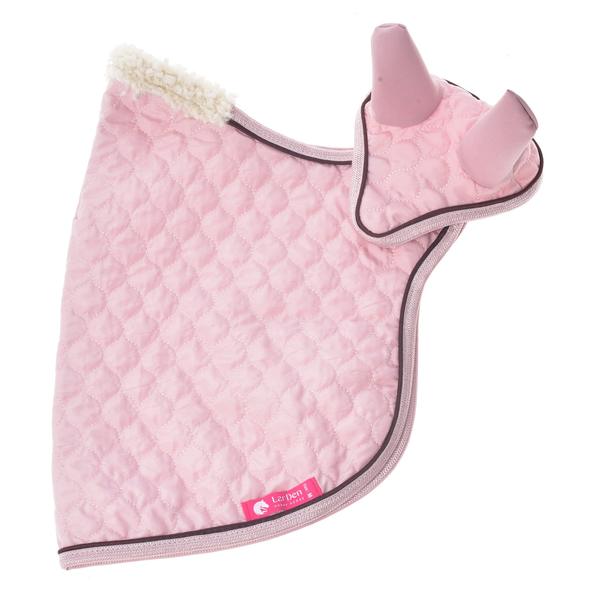 Hobby Horse Set Blush with a pink quilted blanket and matching ear bonnet