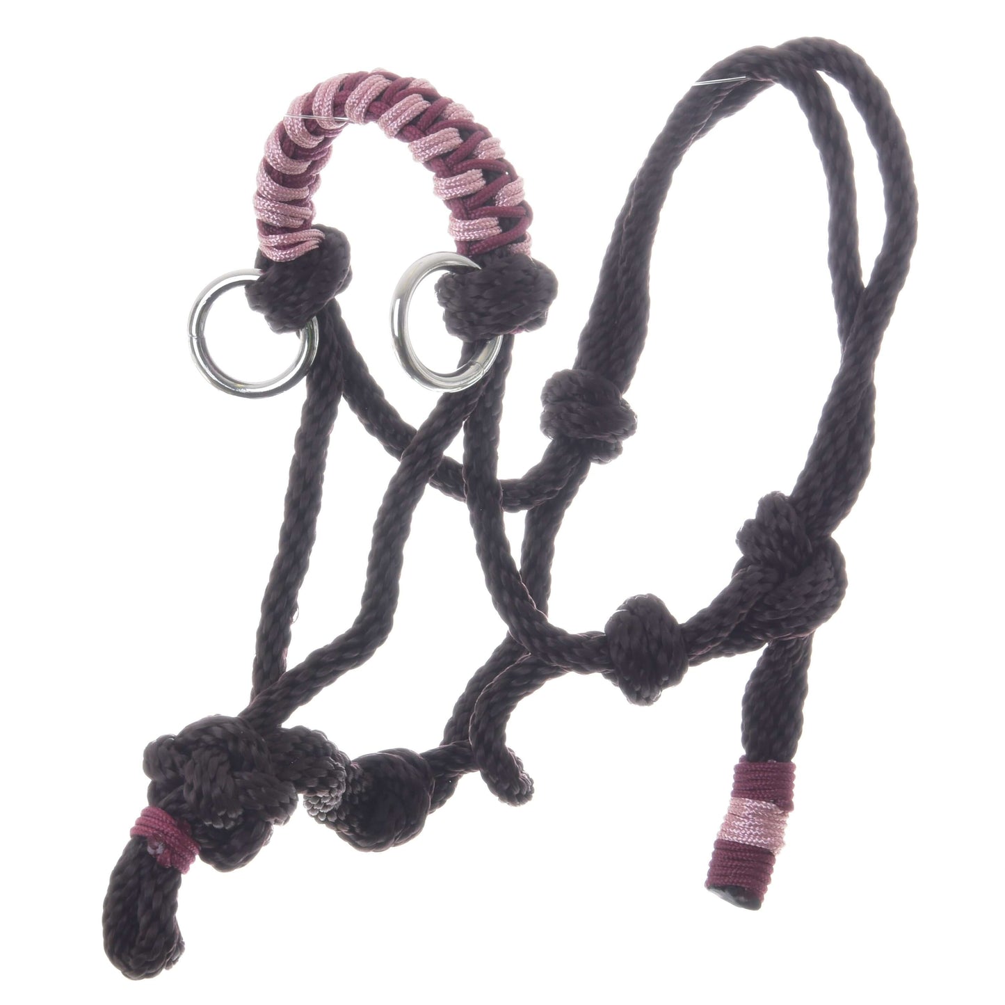 Licou en corde York de Hobby Horse LarDen, licou noir avec anneaux argentés et enroulements roses, parfait pour les chevaux ou comme accessoire pour Hobby Horse, présenté sur fond blanc.