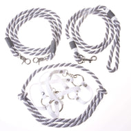 The Hobby Horse LarDen Set Start Silver includes a halter, cordeo, lead rope, and reins with metal details—ideal accessories for hobby horses—displayed on a white background.