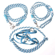 The Hobby Horse LarDen Set Start Turquoise includes a halter, cordeo, lead rope, and reins—all matching turquoise with metal accents—making stylish accessories for hobby horses, displayed on a white background.