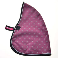 The Stable Blanket Purple by Hobby Horse LarDen features light gray stars, black trim, and a black strap with a pink label, shown on a white background.