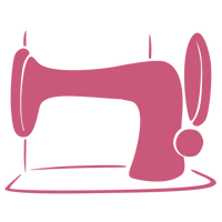 Minimalistische rosafarbene Illustration einer Nähmaschine auf hellgrauem Hintergrund, mit einfachen geschwungenen Linien und Formen dargestellt – perfekt für Bastel- oder Hobby Horsing-Fans.