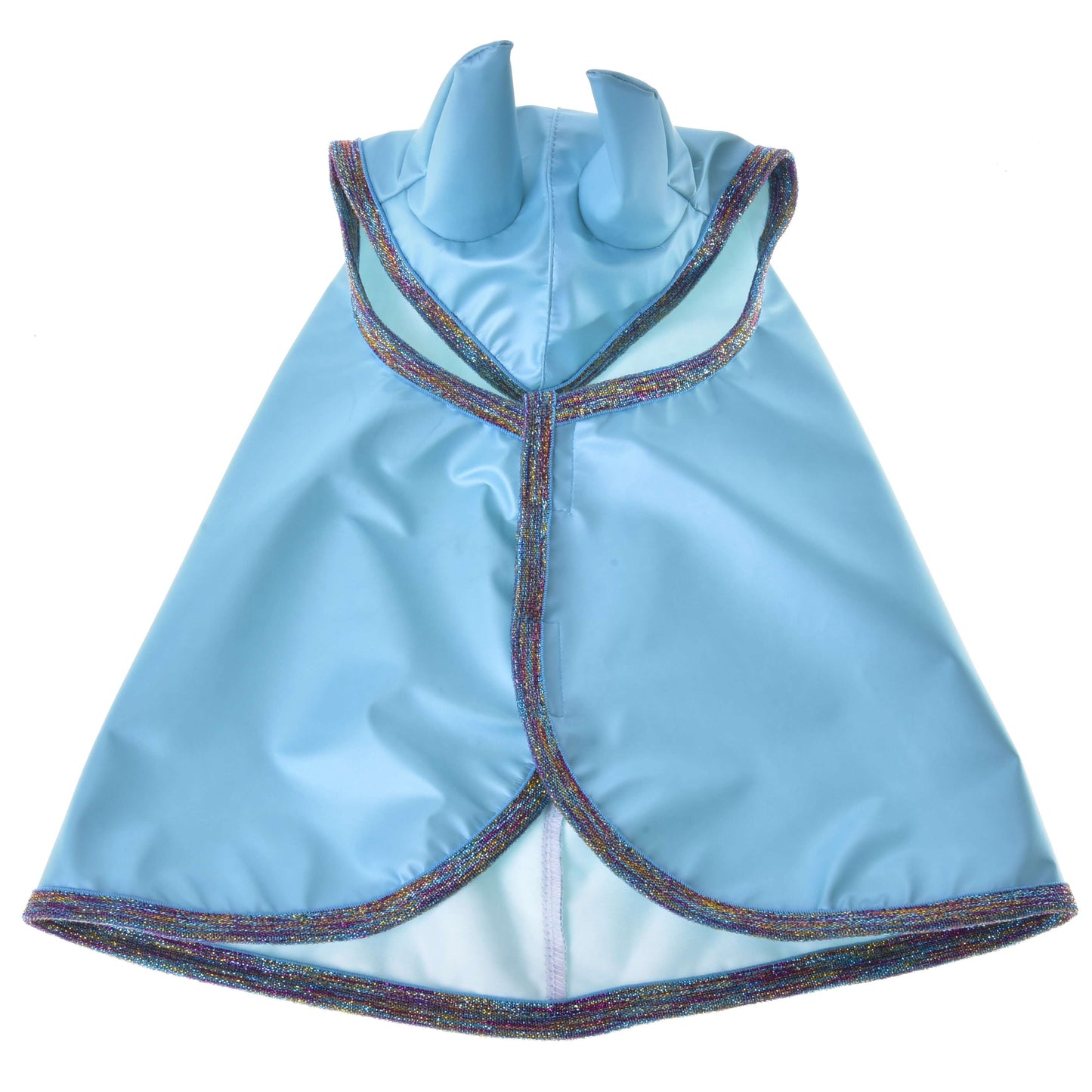 Regendecke Light Blue von Hobby Horse LarDen mit glitzernder Einfassung und zwei spitzen Hörnern, perfekt für jedes Wetter und ideal als Kostüm für Kinder oder Haustiere – toll für fantasievolles Spiel und Hobby Horse Abenteuer.