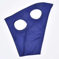 Masque de cheval sans oreilles LarDen de Hobby Horse LarDen, masque en tissu bleu foncé avec deux ouvertures circulaires, présenté à plat sur fond blanc, idéal comme protection pour Hobby Horse ou pour un usage fantaisie.
