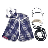 The Set Cube by Hobby Horse LarDen—featuring a blanket, ear bonnet, lead rope, and halter with fur—is stylishly arranged on a white background.