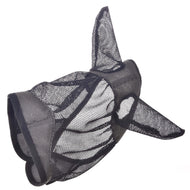 Die Fliegenmaske de Luxe Grey von Hobby Horse LarDen ist eine waschbare Fliegenmaske aus Mesh für Pferde mit stoffbezogenen Ohren und Flossen, die das Gesicht deines Pferdes vor Insekten schützen. Freigestellt vor weißem Hintergrund.