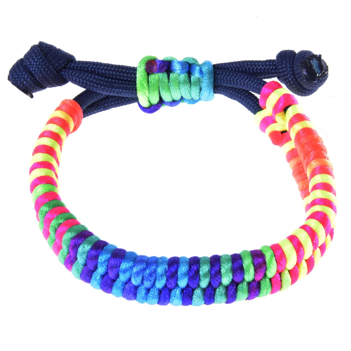 The Bracelet Rosemary by Hobby Horse LarDen features a dark blue adjustable cord and woven rainbow threads—pink, yellow, blue, green, and orange. Perfect for stacking with your favorite bracelets or Hobby Horse accessories. Shown on a white background.