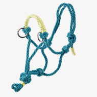 Seilhalfter Türkis von Hobby Horse LarDen mit gelben Akzentwicklungen und Metallringen, ideal als stilvolles Accessoire für Hobby Horse oder zur Verwendung an einem Pferd.