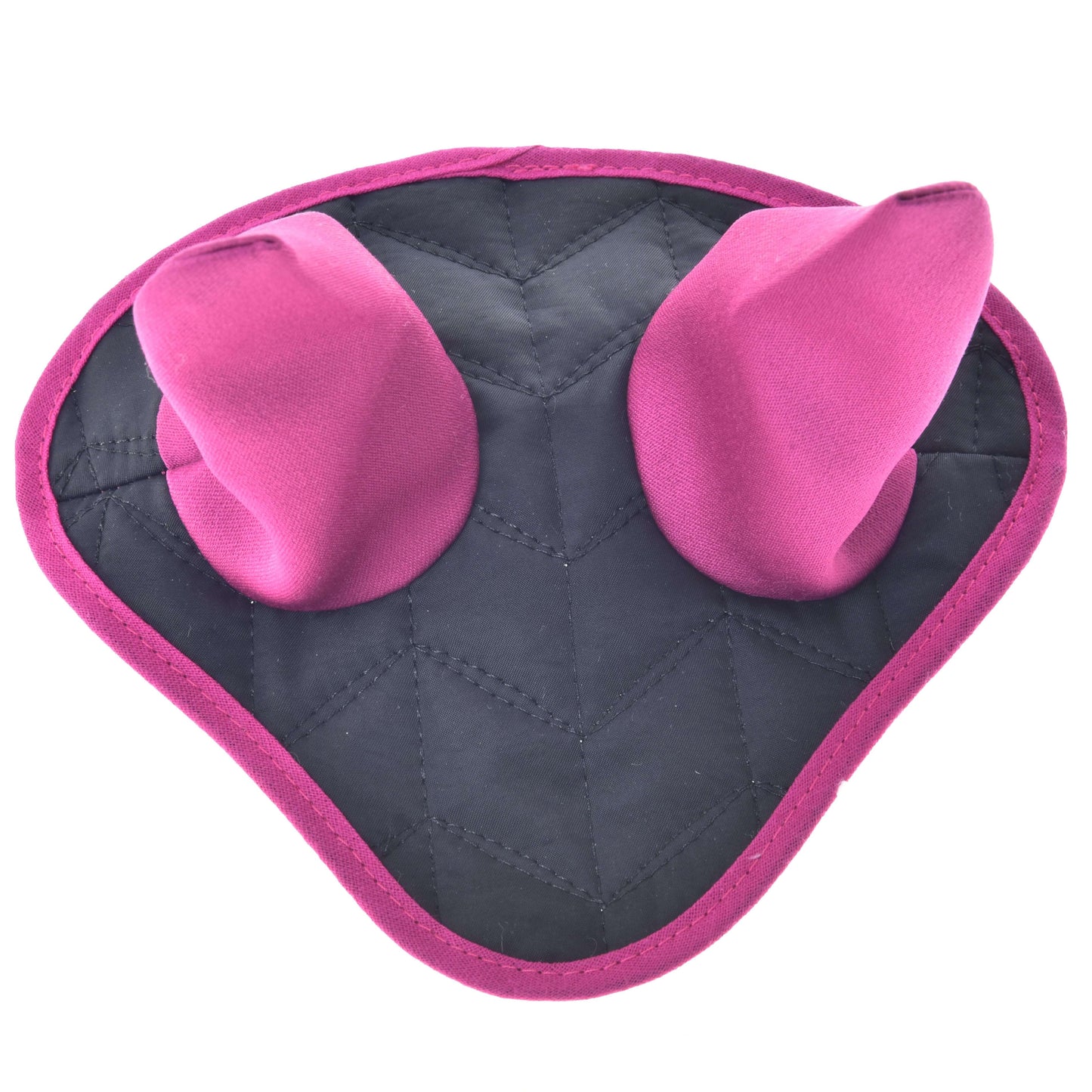 Ensemble Thermo Noir avec Fourrure de Hobby Horse LarDen, bonnet d'oreilles noir matelassé avec bordure rose vif et deux oreilles pointues rembourrées roses, idéal pour votre Hobby Horse.