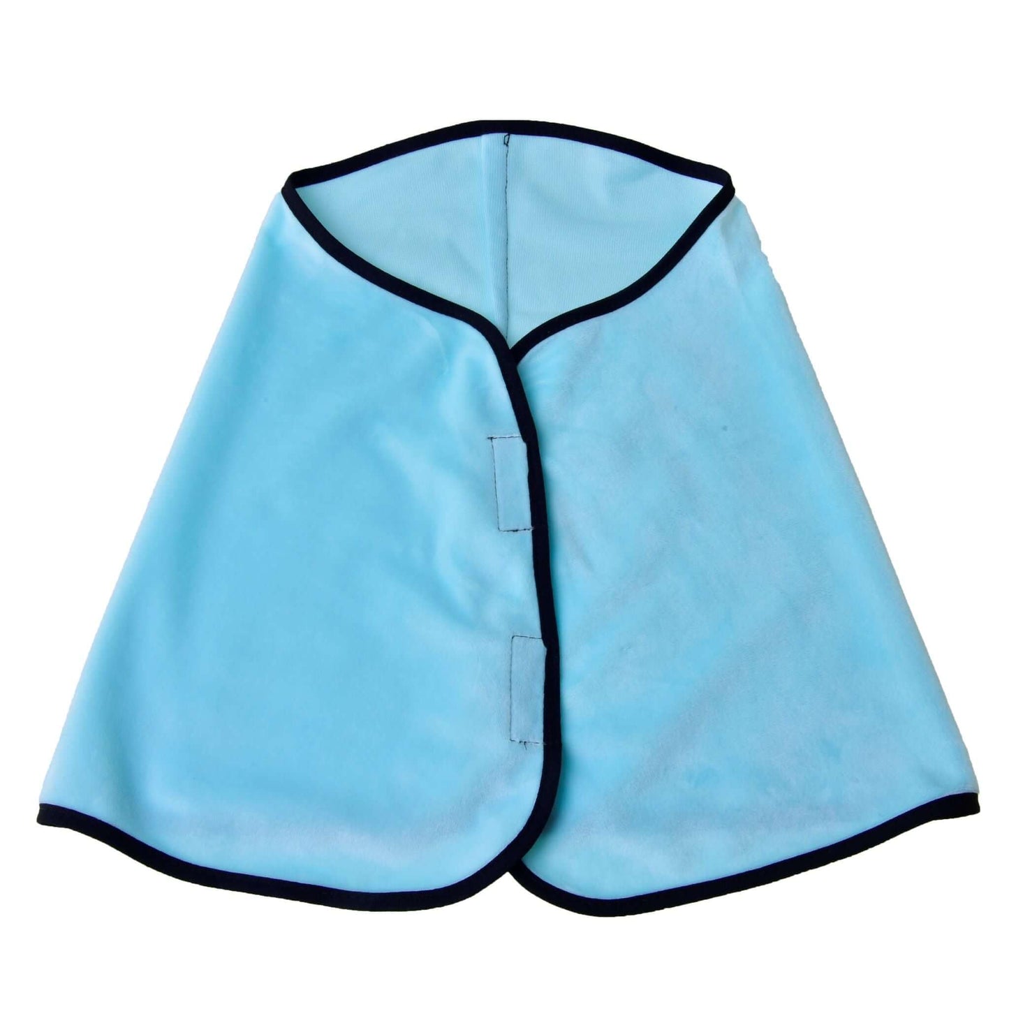 Decke Eisblau von Hobby Horse LarDen mit schwarzer Einfassung und zwei vorderen Klettverschlüssen, flach vor weißem Hintergrund, ideal als Accessoire für Pferdetraining oder Spiel.