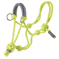 Seilset Lime (Gr. M) von Hobby Horse LarDen, ein neongelbes Seilhalfter mit grauen Akzenten und Metallringen, mit mehreren Knoten zur Anpassung, ideal als Ergänzung zu Lime-Halfterzügeln oder für deine Sammlung handgefertigten Reitzubehörs.