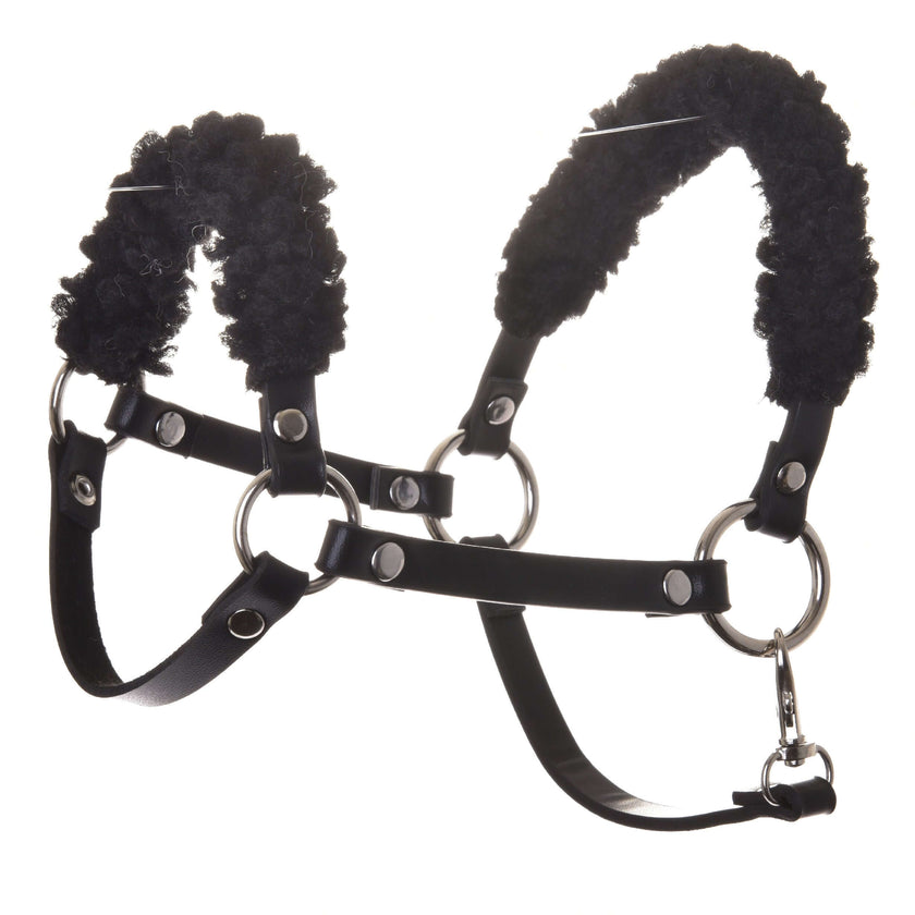 Licou noir avec fourrure noire - similicuir