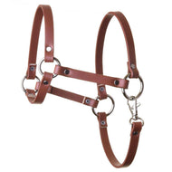 The Hobby Horse LarDen Halter - brown leatherette features metal rings and a snap hook, offering a stylish and durable way to lead or tie your hobby horse.