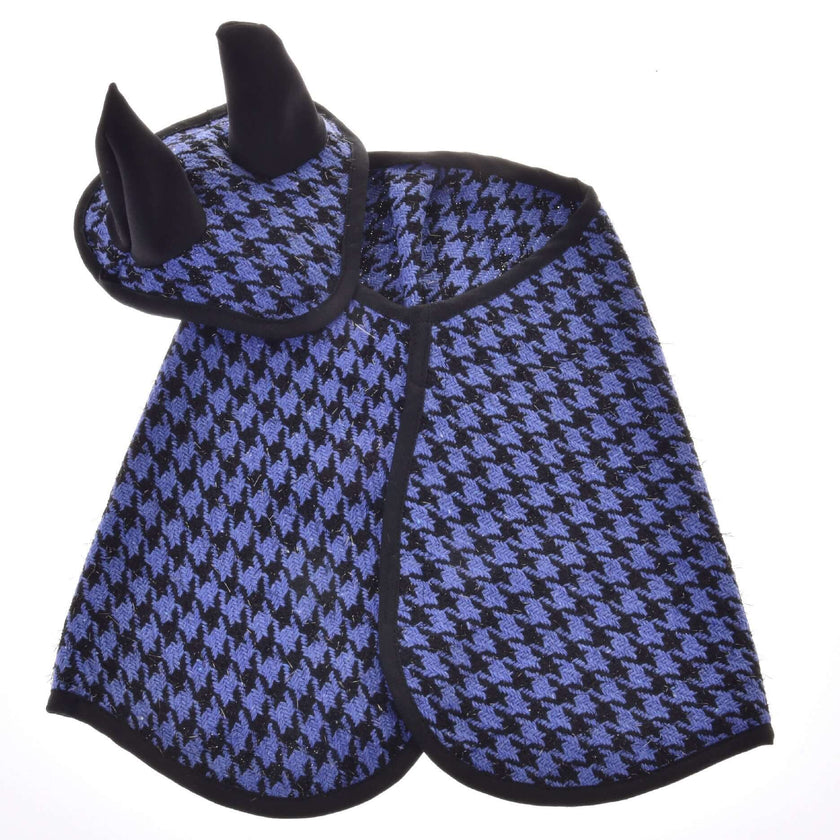 Ensemble festif à carreaux bleu (bonnet d'oreilles et couverture)